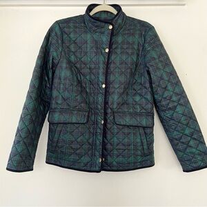 Talbots Quilted Puffer Jacket Women's S Green Tartan Plaid Barn Old Money Preppy